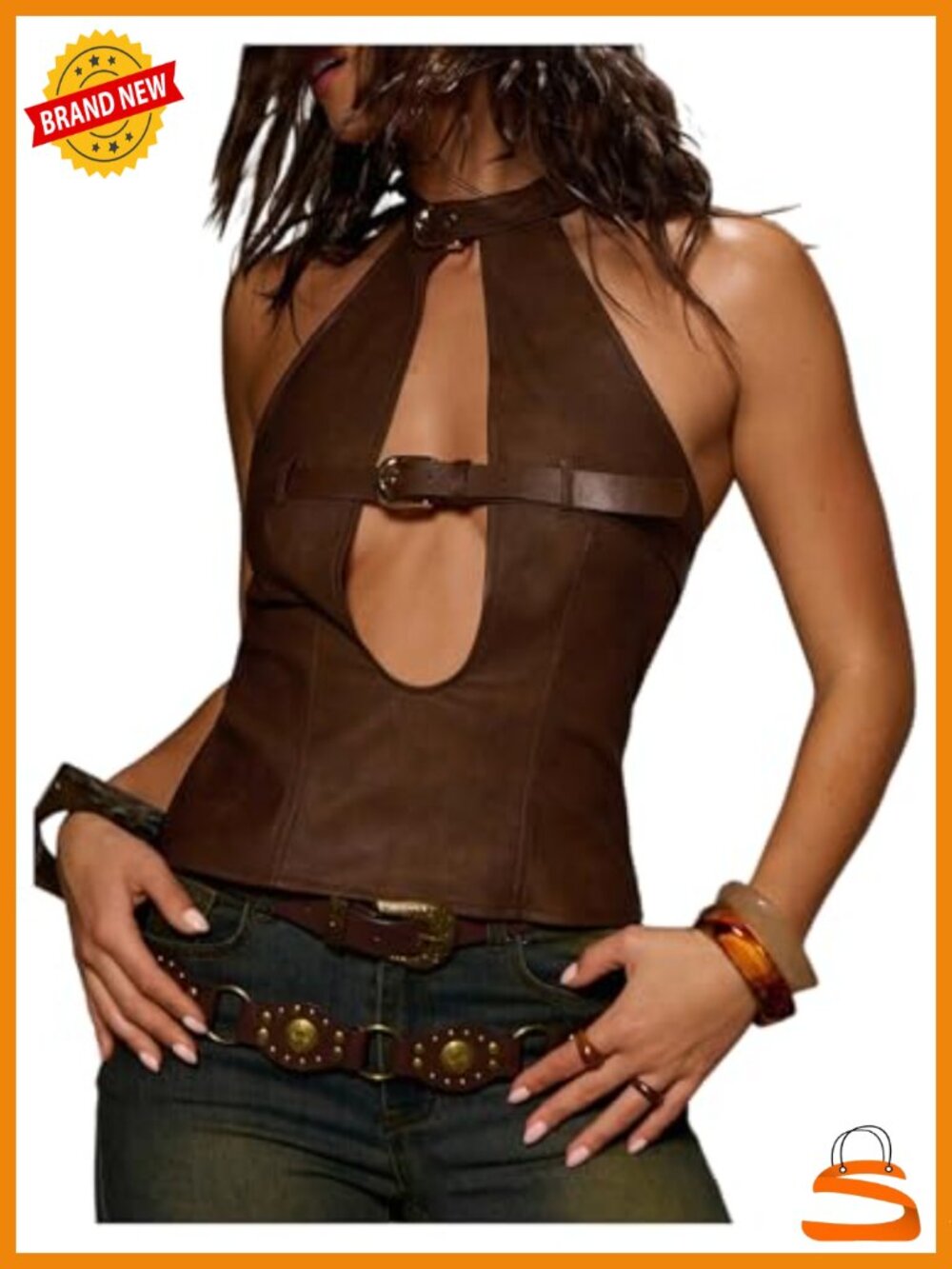 PU Leather Halter Top Cut Out Backless Slim Fit Rave Clubwear